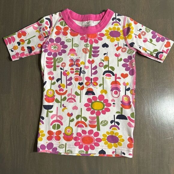 Hanna Andersson size 6-7 Flowered Pink Short John Pajama TOP ONLY - Picture 1 of 5